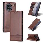 For vivo X90 Pro AZNS Magnetic Calf Texture Flip Leather Phone Case(Dark Brown)