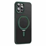 For iPhone 13 Pro Skin Feel MagSafe Shockproof Phone Case with Holder(Dark Green)