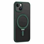 For iPhone 13 Skin Feel MagSafe Shockproof Phone Case with Holder(Dark Green)