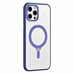 For iPhone 12 Pro Max Skin Feel MagSafe Shockproof Phone Case with Holder(Dark Blue)