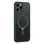 For iPhone 12 Pro Max Skin Feel MagSafe Shockproof Phone Case with Holder(Dark Green)