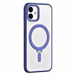 For iPhone 12 Skin Feel MagSafe Shockproof Phone Case with Holder(Dark Blue)