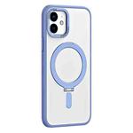 For iPhone 12 Skin Feel MagSafe Shockproof Phone Case with Holder(Light Blue)