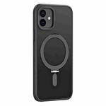 For iPhone 12 Skin Feel MagSafe Shockproof Phone Case with Holder(Black)