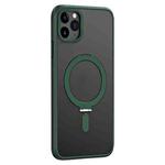 For iPhone 11 Pro Max Skin Feel MagSafe Shockproof Phone Case with Holder(Dark Green)