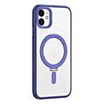 For iPhone 11 Skin Feel MagSafe Shockproof Phone Case with Holder(Dark Blue)