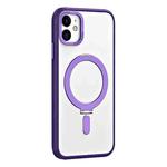 For iPhone 11 Skin Feel MagSafe Shockproof Phone Case with Holder(Purple)