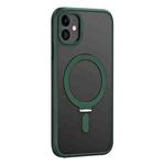 For iPhone 11 Skin Feel MagSafe Shockproof Phone Case with Holder(Dark Green)