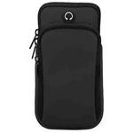 For Smart Phones Below 6.0 inch Zipper Double Pocket Multi Function Sports Arm Bag with Earphone Hole(Black)