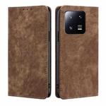 For Xiaomi 13 Pro RFID Anti-theft Brush Magnetic Leather Phone Case(Brown)