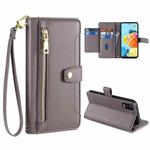 For LG K52 Sheep Texture Cross-body Zipper Wallet Leather Phone Case(Grey)