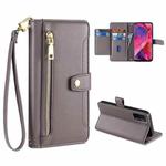 For OPPO A54 5G Sheep Texture Cross-body Zipper Wallet Leather Phone Case(Grey)