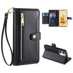 For OPPO Reno9 Pro+ 5G Sheep Texture Cross-body Zipper Wallet Leather Phone Case(Black)