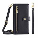 For TCL 40R 5G Sheep Texture Cross-body Zipper Wallet Leather Phone Case(Black)