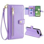 For Google Pixel 7 5G Sheep Texture Cross-body Zipper Wallet Leather Phone Case(Purple)