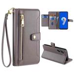 For ASUS Zenfone 9 / Zenfone 9Z Sheep Texture Cross-body Zipper Wallet Leather Phone Case(Grey)