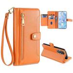 For Honor 80 Sheep Texture Cross-body Zipper Wallet Leather Phone Case(Orange)