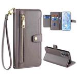 For Honor 80 Sheep Texture Cross-body Zipper Wallet Leather Phone Case(Grey)