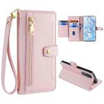 For Honor 80 Sheep Texture Cross-body Zipper Wallet Leather Phone Case(Pink)