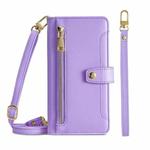 For Samsung Galaxy M13 Sheep Texture Cross-body Zipper Wallet Leather Phone Case(Purple)
