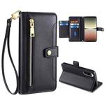 For Sony Xperia 5 IV Sheep Texture Cross-body Zipper Wallet Leather Phone Case(Black)