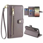 For Sony Xperia 5 IV Sheep Texture Cross-body Zipper Wallet Leather Phone Case(Grey)