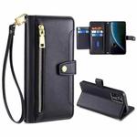 For ZTE Blabe V30 Sheep Texture Cross-body Zipper Wallet Leather Phone Case(Black)