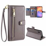 For ZTE Blade A52 Lite Sheep Texture Cross-body Zipper Wallet Leather Phone Case(Grey)