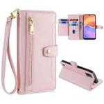 For ZTE Blade A52 Lite Sheep Texture Cross-body Zipper Wallet Leather Phone Case(Pink)