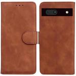 For Google Pixel 7a Skin Feel Pure Color Flip Leather Phone Case(Brown)