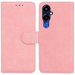 For Tecno Pova 4 Pro Skin Feel Pure Color Flip Leather Phone Case(Pink)