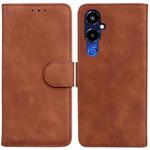 For Tecno Pova 4 Pro Skin Feel Pure Color Flip Leather Phone Case(Brown)