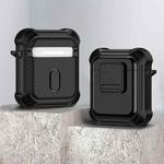 For AirPods 1 / 2 TPU + PC Shockproof Earphone Protective Case with Switch(Black)