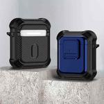 For AirPods 1 / 2 TPU + PC Shockproof Earphone Protective Case with Switch(Blue)