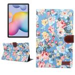 For Galaxy Tab S6 Lite P610 / P615 Flower Pattern Cloth Texture Horizontal Flip Leather Case with Holder & Card Slot & Wallet & Sleep / Wake-up Function(Blue)