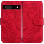 For Google Pixel 7a Tiger Embossing Pattern Flip Leather Phone Case(Red)