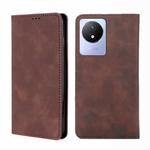 For vivo Y02 4G Skin Feel Magnetic Horizontal Flip Leather Phone Case(Dark Brown)