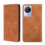 For vivo Y02 4G Skin Feel Magnetic Horizontal Flip Leather Phone Case(Light Brown)