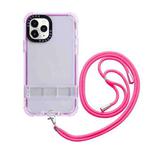 For iPhone 12 / 12 Pro 2 in 1 360 Invisible Holder Cross-body Rope Phone Case(Rose Red)