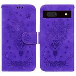 For Google Pixel 7a Butterfly Rose Embossed Leather Phone Case(Purple)