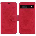 For Google Pixel 7a Butterfly Rose Embossed Leather Phone Case(Red)