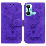 For Infinix Hot 20 Play Butterfly Rose Embossed Leather Phone Case(Purple)