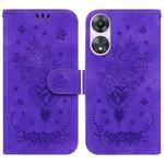 For OPPO A58 Butterfly Rose Embossed Leather Phone Case(Purple)