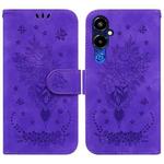 For Tecno Pova 4 Pro Butterfly Rose Embossed Leather Phone Case(Purple)