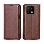 For Xiaomi 13 Grid Texture Magnetic Flip Leather Phone Case(Brown)