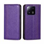 For Xiaomi 13 Pro Grid Texture Magnetic Flip Leather Phone Case(Purple)