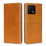 For Xiaomi 13 Cow Texture Magnetic Horizontal Flip Leather Phone Case(Light Brown)