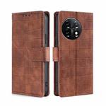 For OnePlus 11 Skin Feel Crocodile Magnetic Clasp Leather Phone Case(Brown)