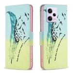 For Xiaomi Redmi Note 12 Pro+ Global Drawing Pattern Leather Phone Case(Feather)