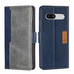 For Google Pixel 7a Contrast Color Side Buckle Leather Phone Case(Blue + Grey)